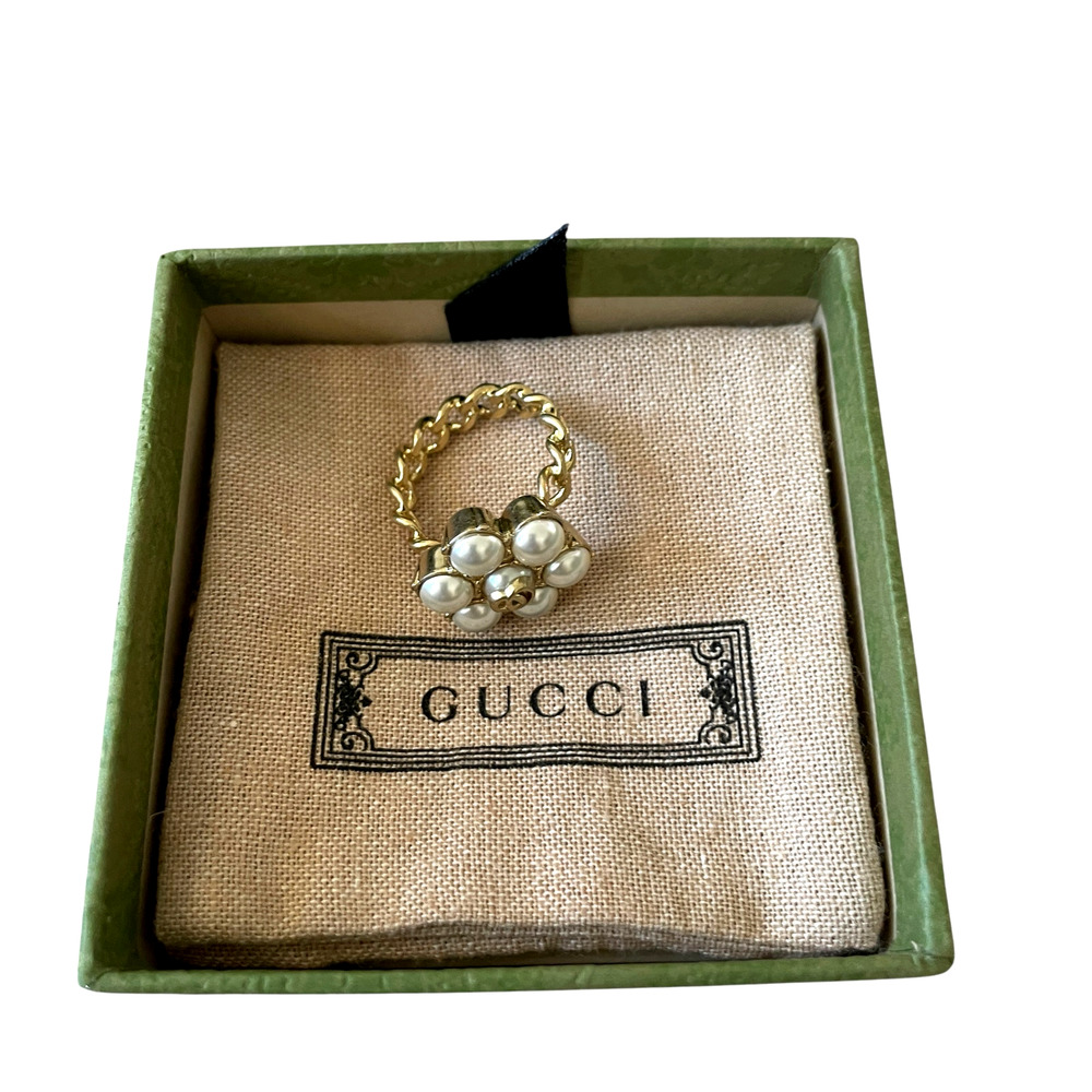 GUCCI Glass Pearl Double G-Ring 645671 I4620 8078 Size L NEW - Picture 6 of 15